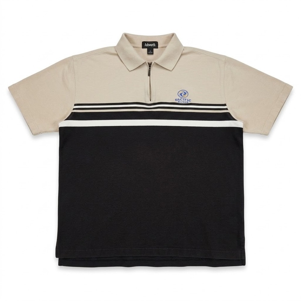 Ashworth Mens Size M Pacific Dunes Polo Shirt 1/4 Zip Short Sleeve Striped